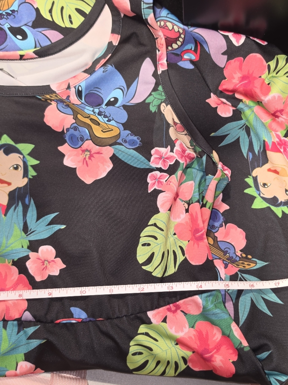 Disney Lilo & Stitch Black Tropical Scoop Neck Stretchy Mini Dress Womens XL - Picture 7 of 7